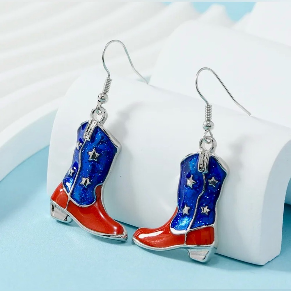 Red and Blue Cowboy Boot Earrings